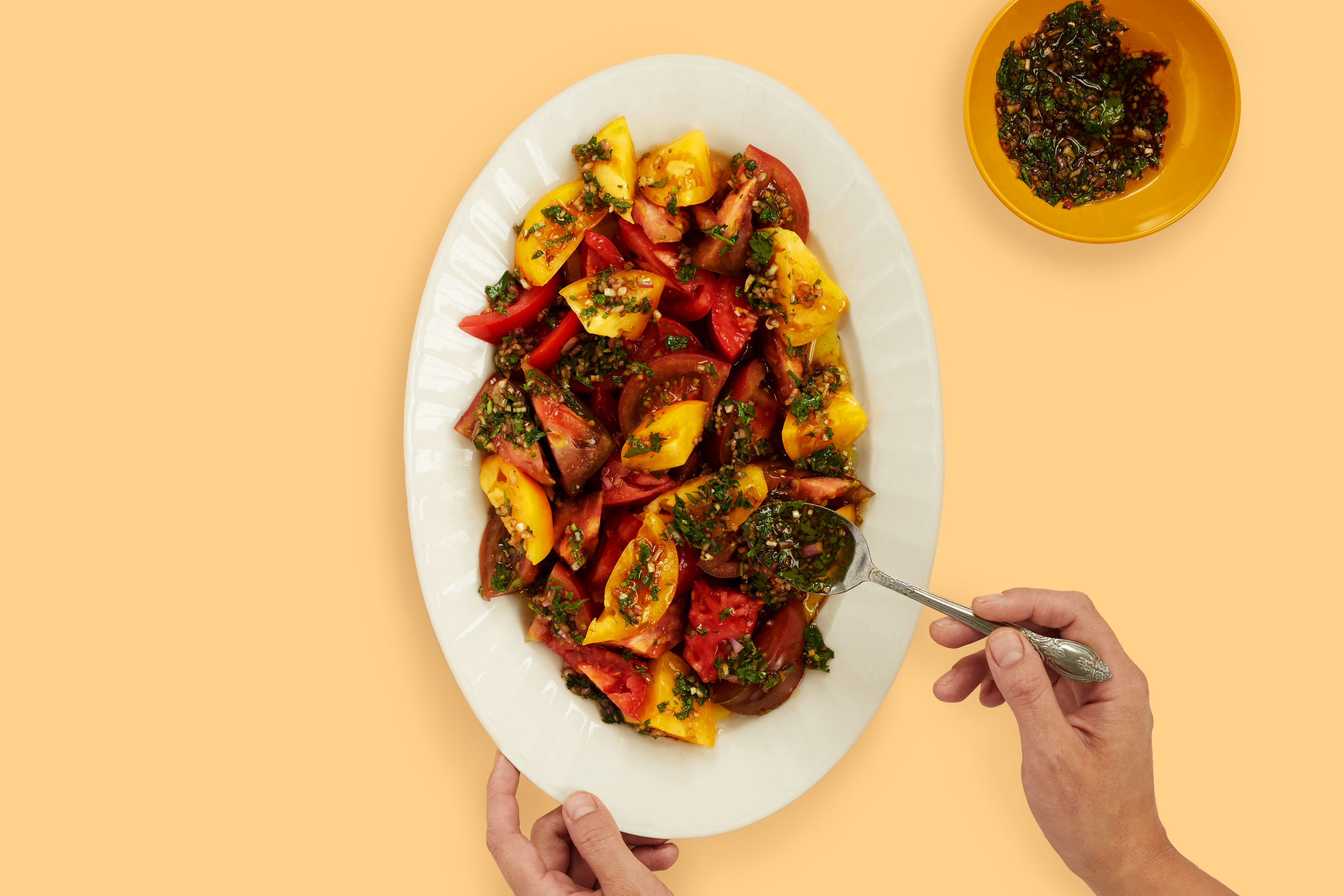 Original tomato plate with parsley and balsamic dressing